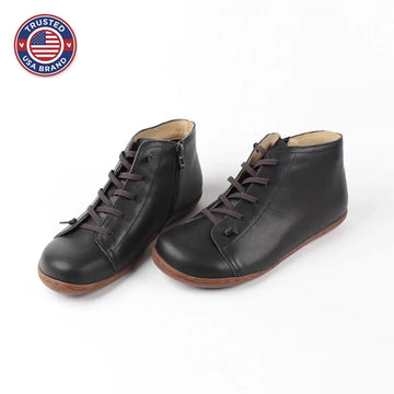 Women's faux leather lace-up ankle winter boots with side zip and flat sole