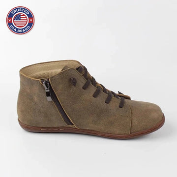 Women's faux leather lace-up ankle winter boots with side zip and flat sole