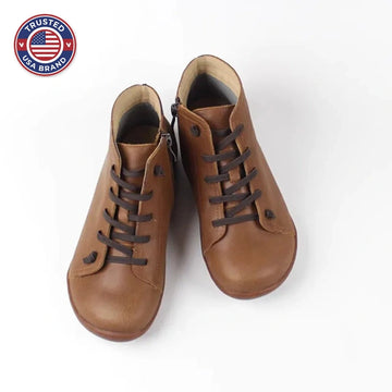 Women's faux leather lace-up ankle winter boots with side zip and flat sole