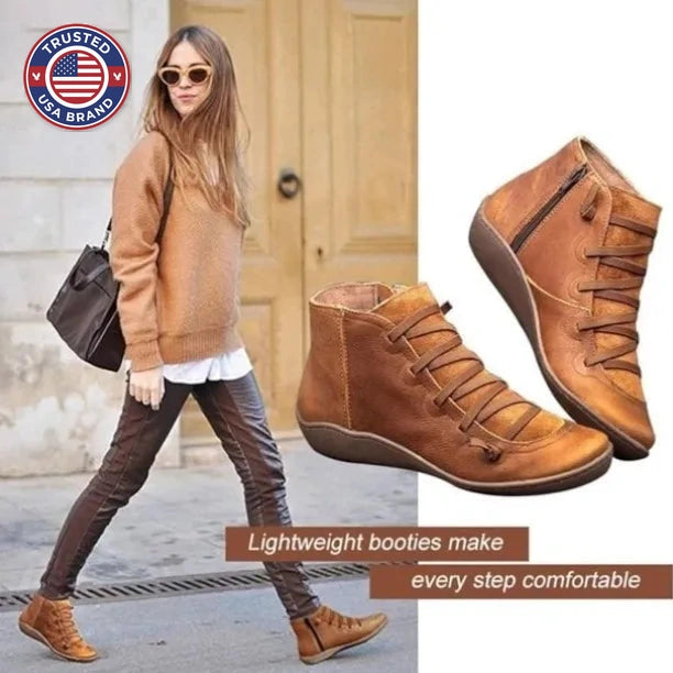 Women's faux leather lace-up ankle winter boots with side zip and flat wedge sole