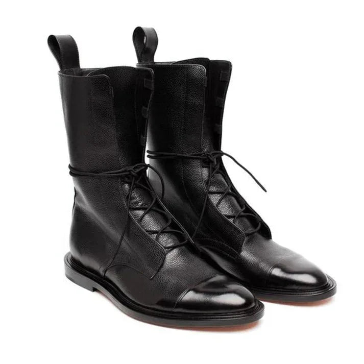Women's faux leather lace-up ankle winter boots with two-tone toe cap