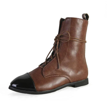 Women's faux leather lace-up ankle winter boots with two-tone toe cap