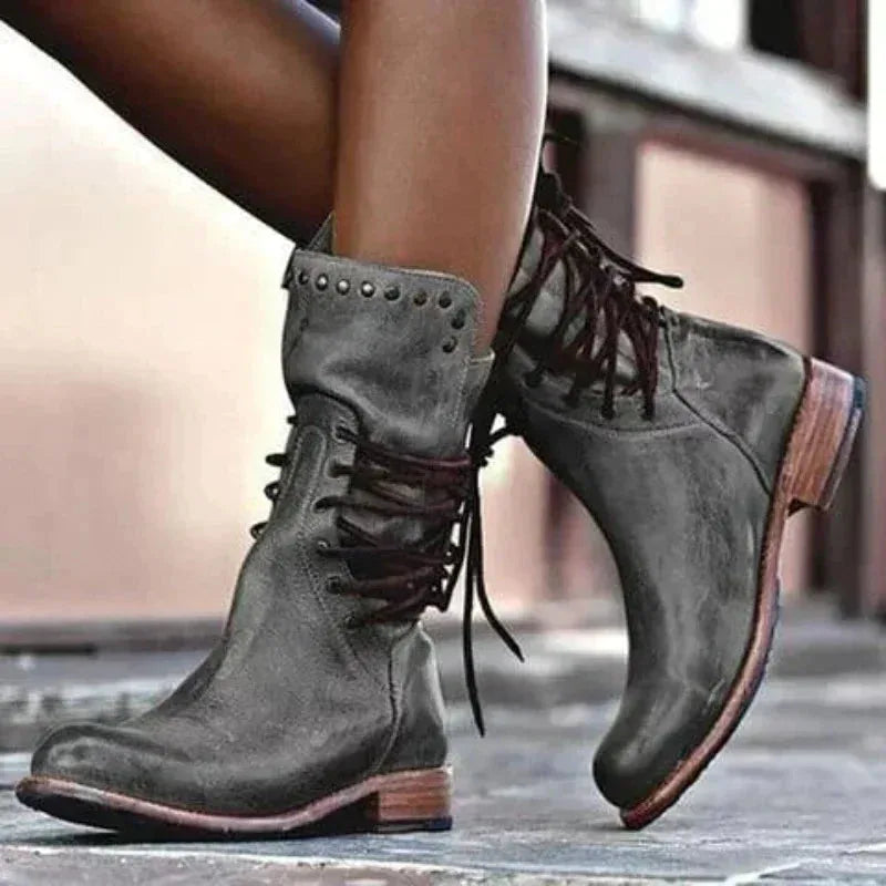 Women's faux leather lace-up combat winter boots