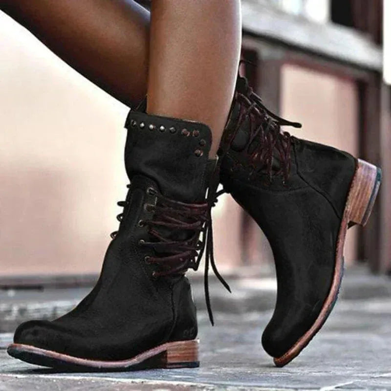 Women's faux leather lace-up combat winter boots