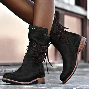 Women's faux leather lace-up combat winter boots