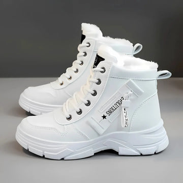 Women's faux leather lace-up combat winter boots with fur lining