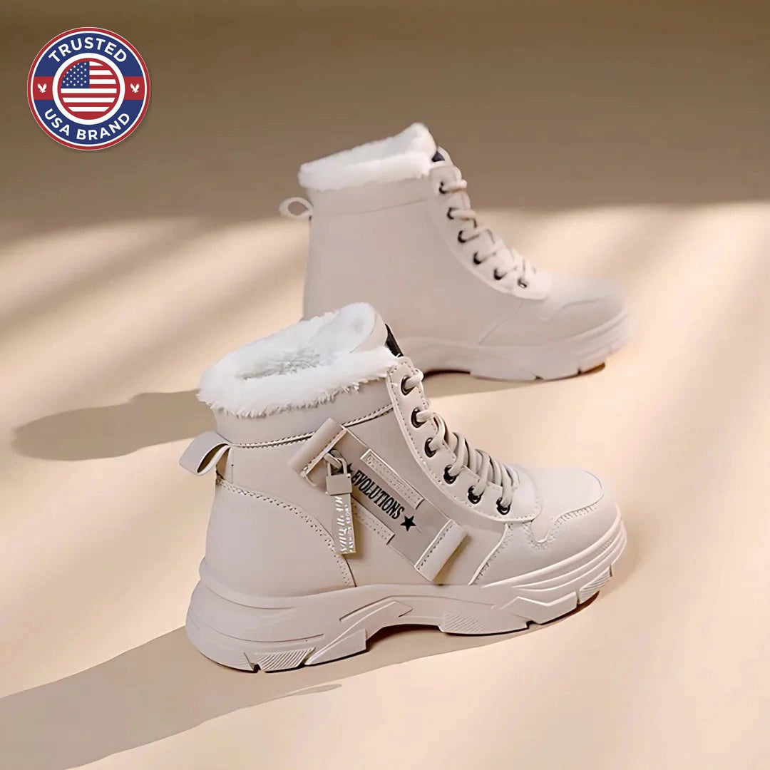Women's faux leather lace-up combat winter boots with fur lining