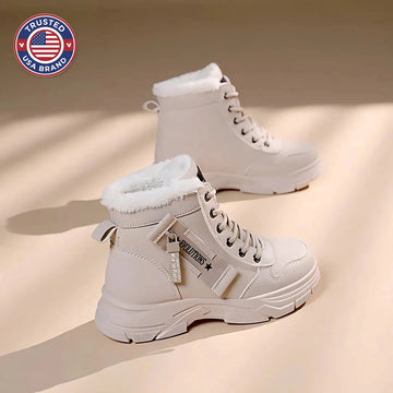 Women's faux leather lace-up combat winter boots with fur lining