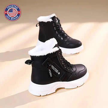 Women's faux leather lace-up combat winter boots with fur lining