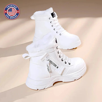 Women's faux leather lace-up combat winter boots with fur lining