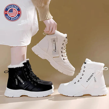 Women's faux leather lace-up combat winter boots with fur lining