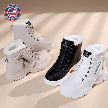 Women's faux leather lace-up combat winter boots with fur lining