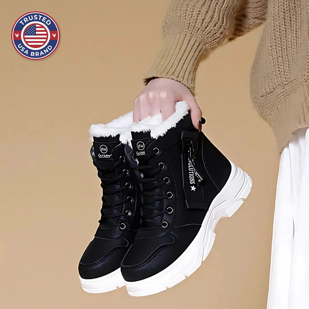 Women's faux leather lace-up combat winter boots with fur lining
