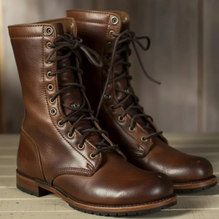 Women's faux leather lace-up heeled winter boots