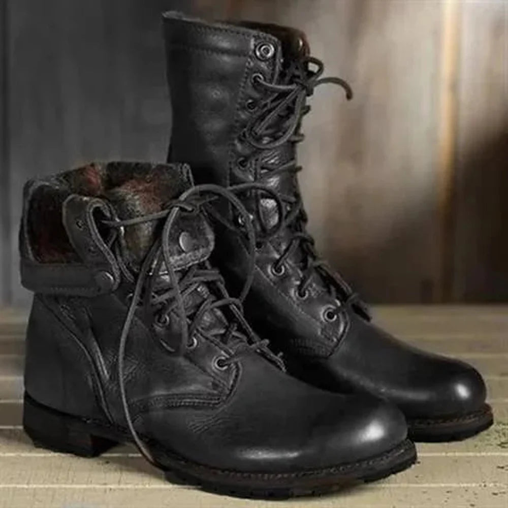 Women's faux leather lace-up heeled winter boots