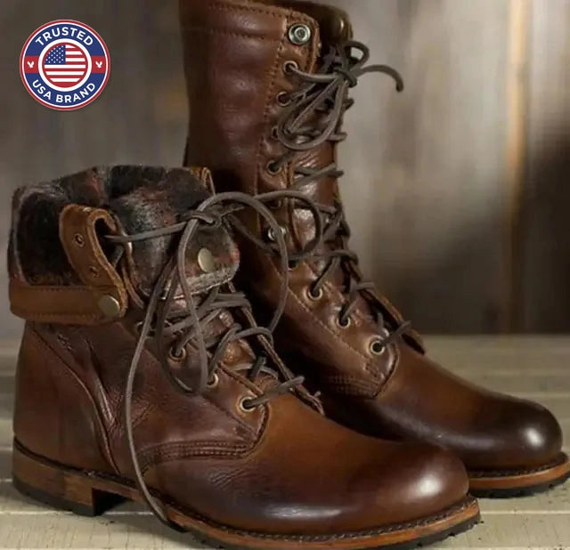 Women's faux leather lace-up heeled winter boots
