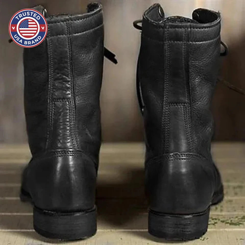 Women's faux leather lace-up heeled winter boots