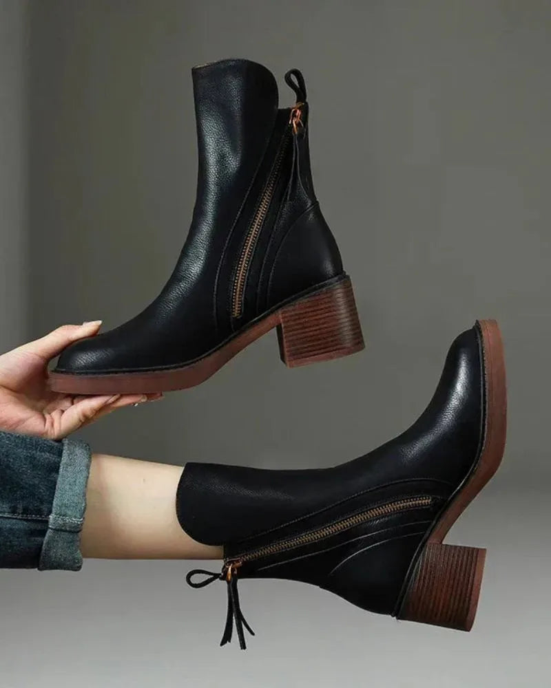Women's faux leather side zip ankle winter boots