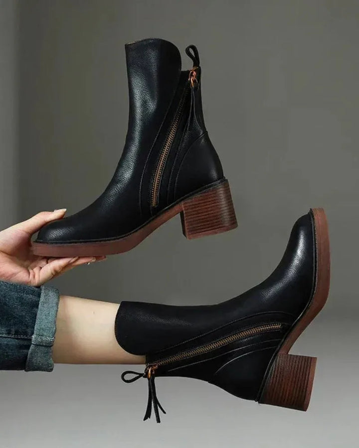 Women's faux leather side zip ankle winter boots