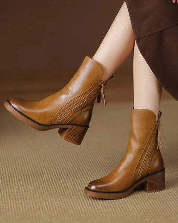 Women's faux leather side zip ankle winter boots