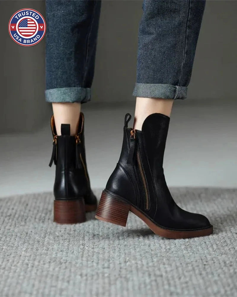 Women's faux leather side zip ankle winter boots