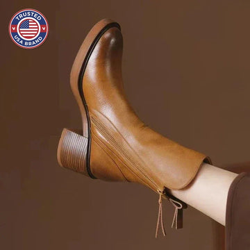 Women's faux leather side zip ankle winter boots with block heel