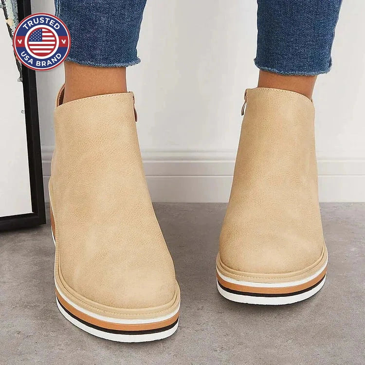 Women's faux leather side zip ankle winter boots with wedge platform sole