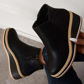 Women's faux leather side zip ankle winter boots with wedge platform sole