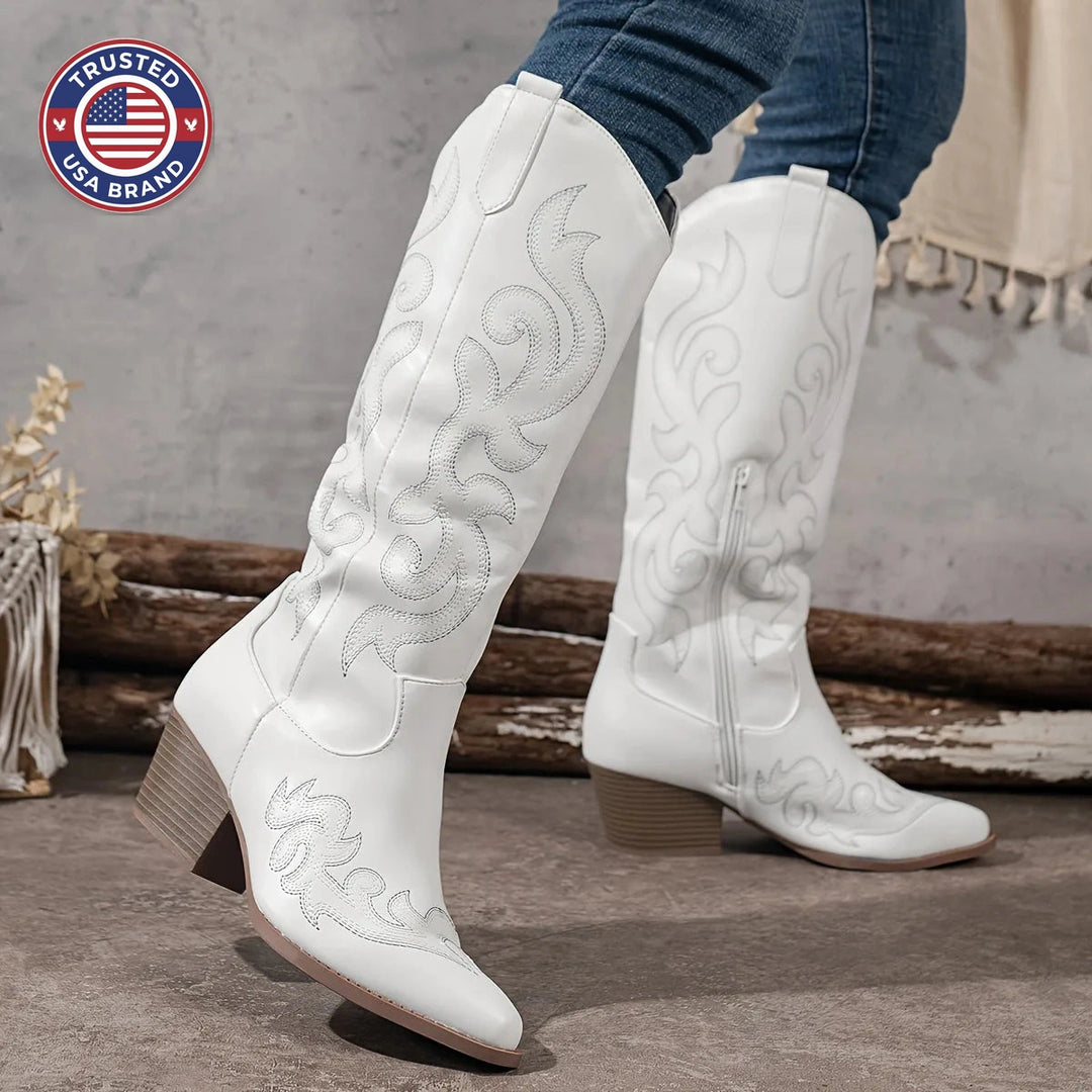 Women's faux leather side zip knee high winter boots with block heel