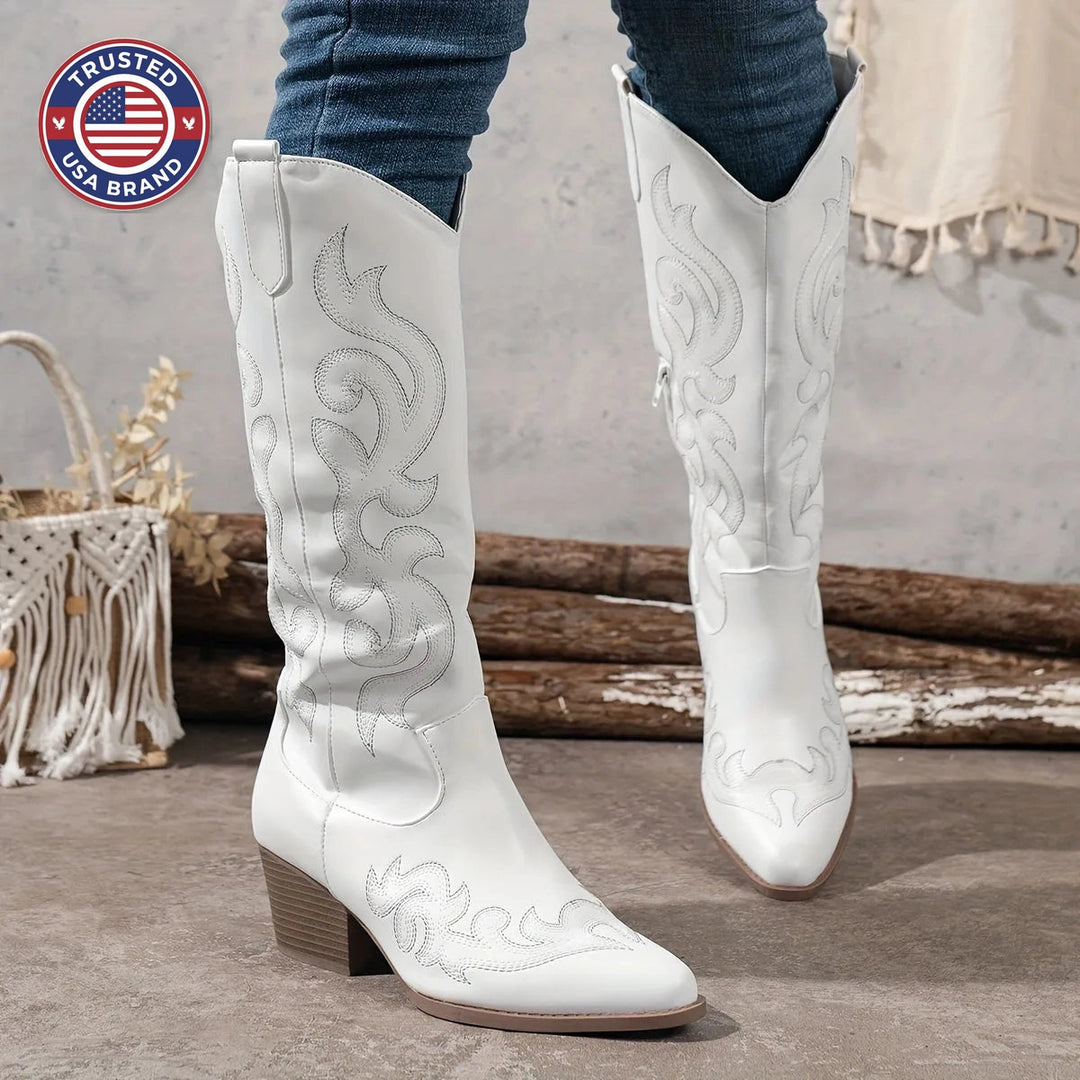 Women's faux leather side zip knee high winter boots with block heel