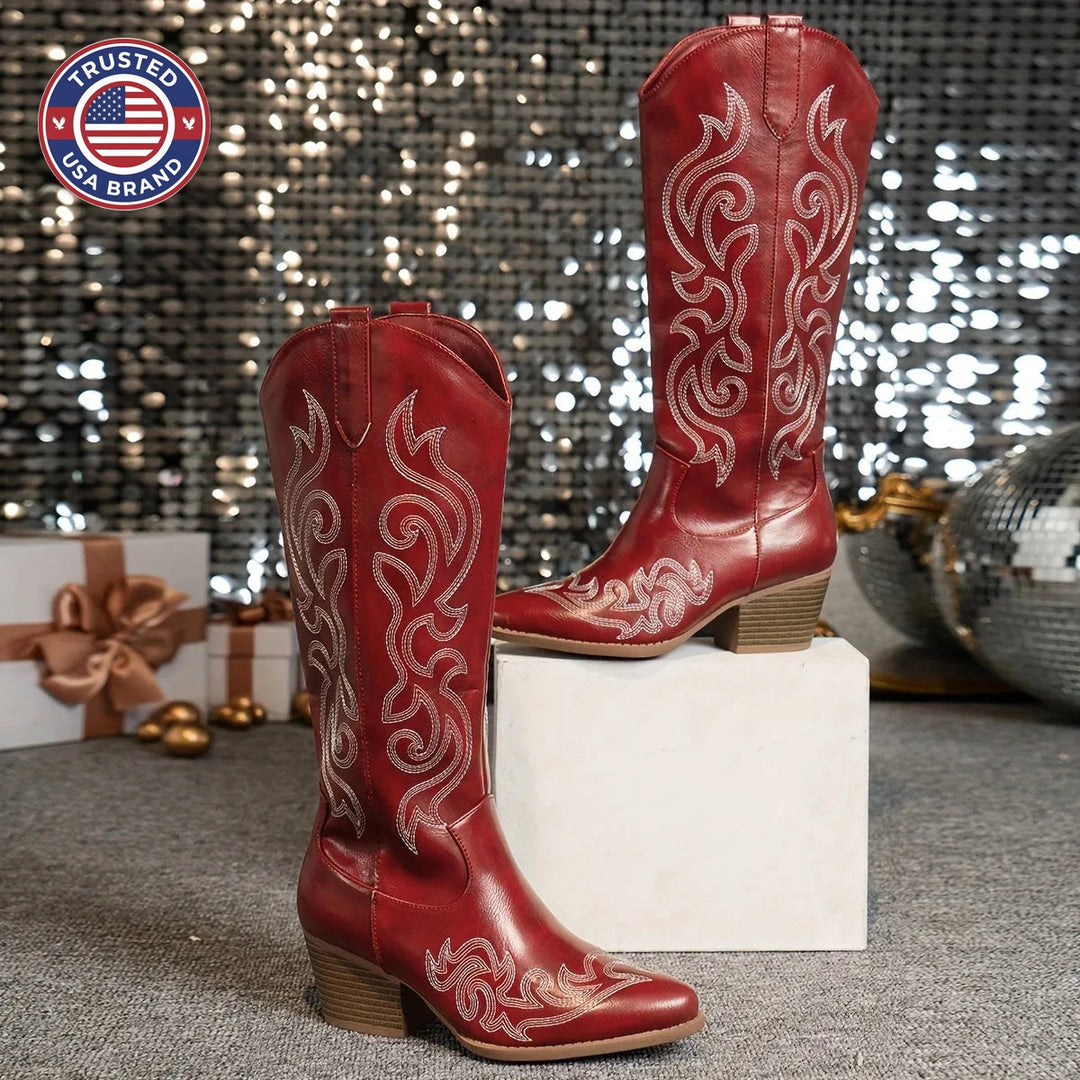 Women's faux leather side zip knee high winter boots with block heel