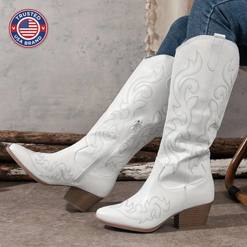 Women's faux leather side zip knee high winter boots with block heel