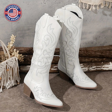 Women's faux leather side zip knee high winter boots with block heel