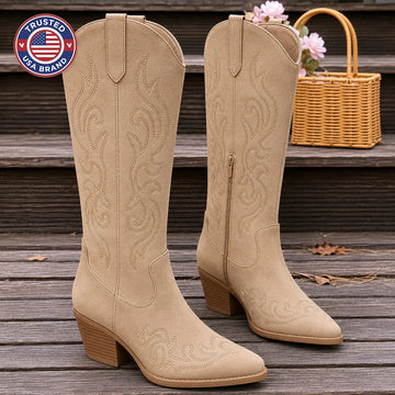 Women's faux leather side zip knee high winter boots with block heel