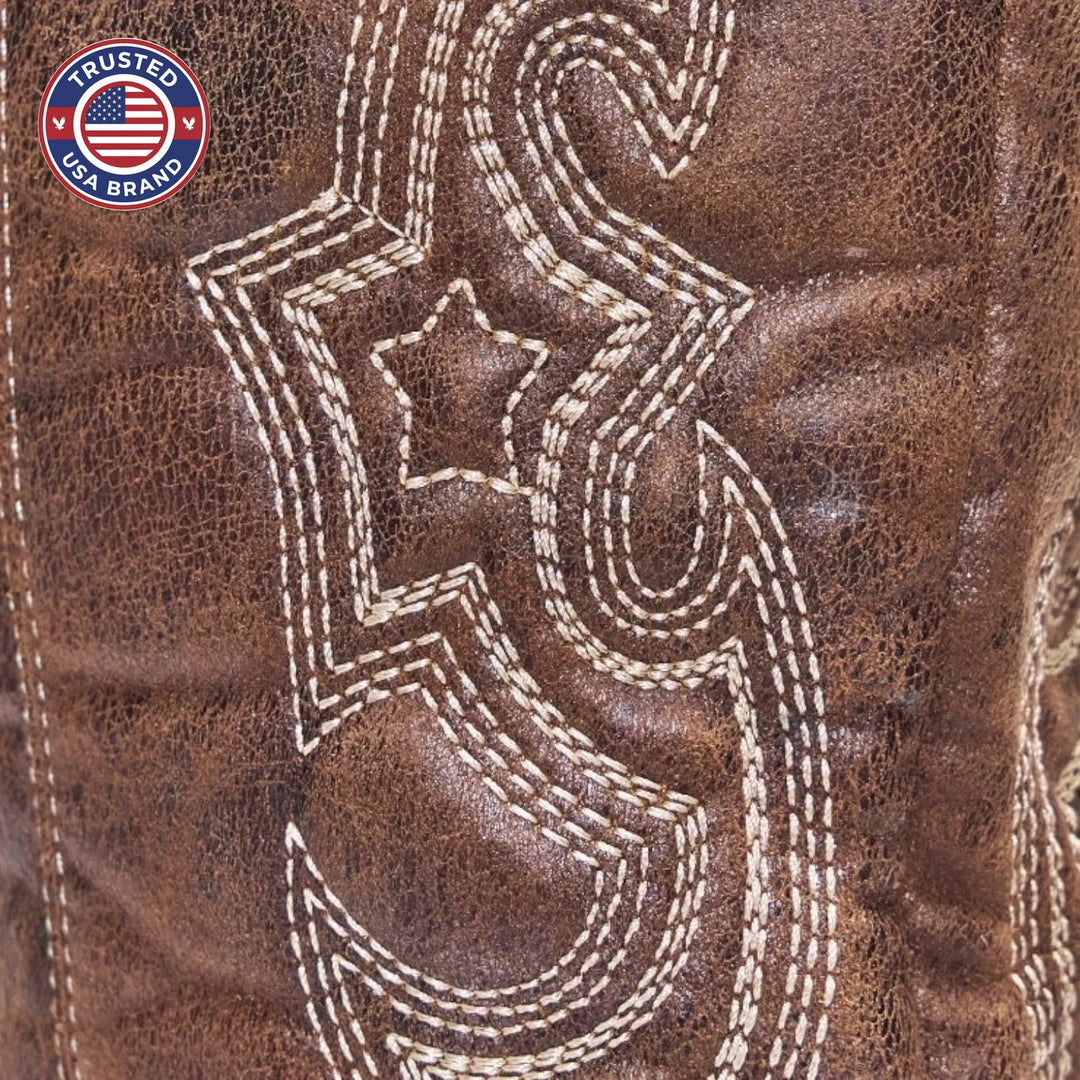 Women's faux leather side zip knee high winter boots with embroidered shaft