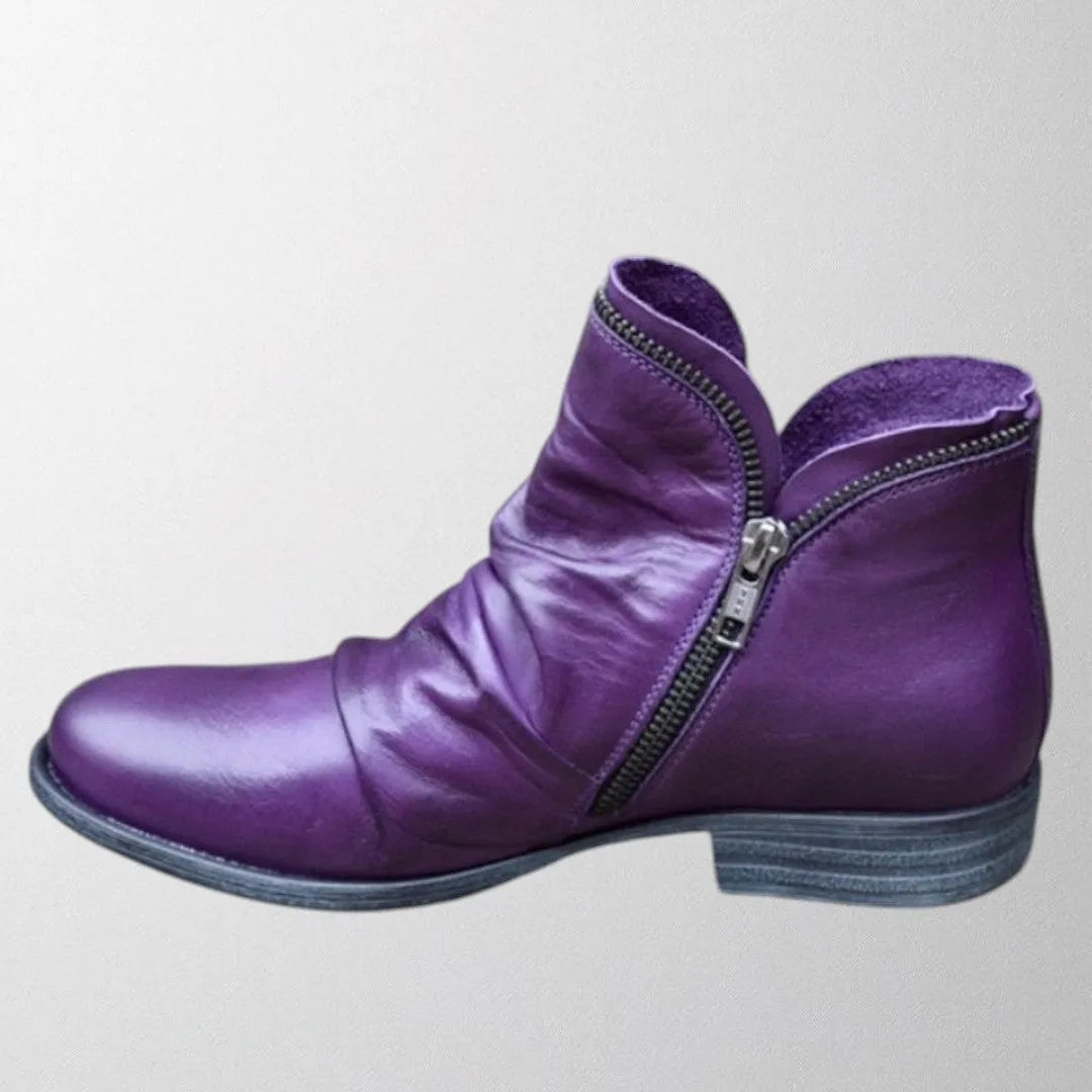 Women's faux leather side zip orthopedic ankle winter boots with ruched shaft
