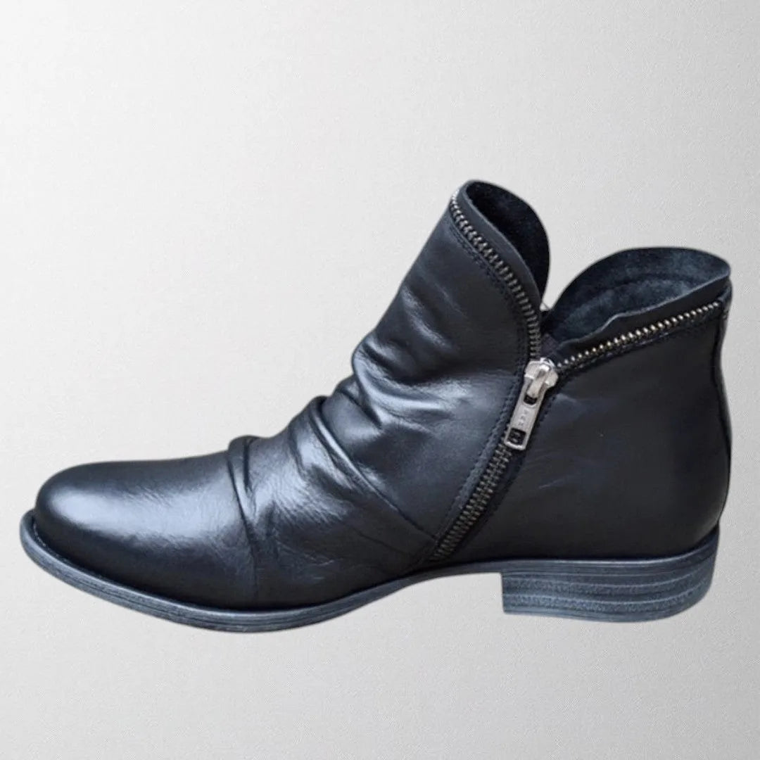 Women's faux leather side zip orthopedic ankle winter boots with ruched shaft