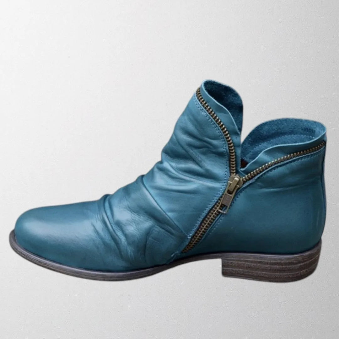 Women's faux leather side zip orthopedic ankle winter boots with ruched shaft