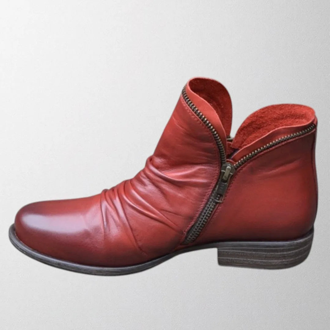 Women's faux leather side zip orthopedic ankle winter boots with ruched shaft
