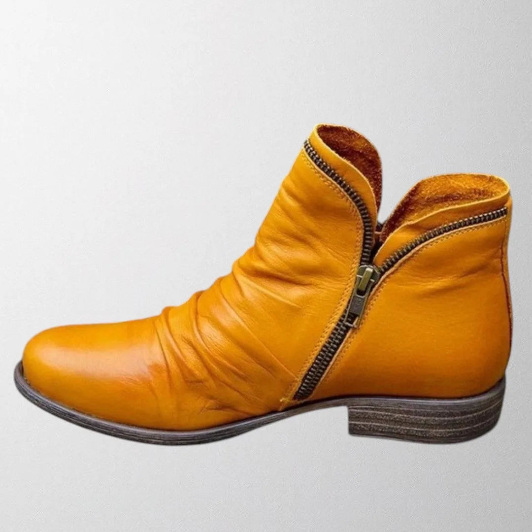 Women's faux leather side zip orthopedic ankle winter boots with ruched shaft