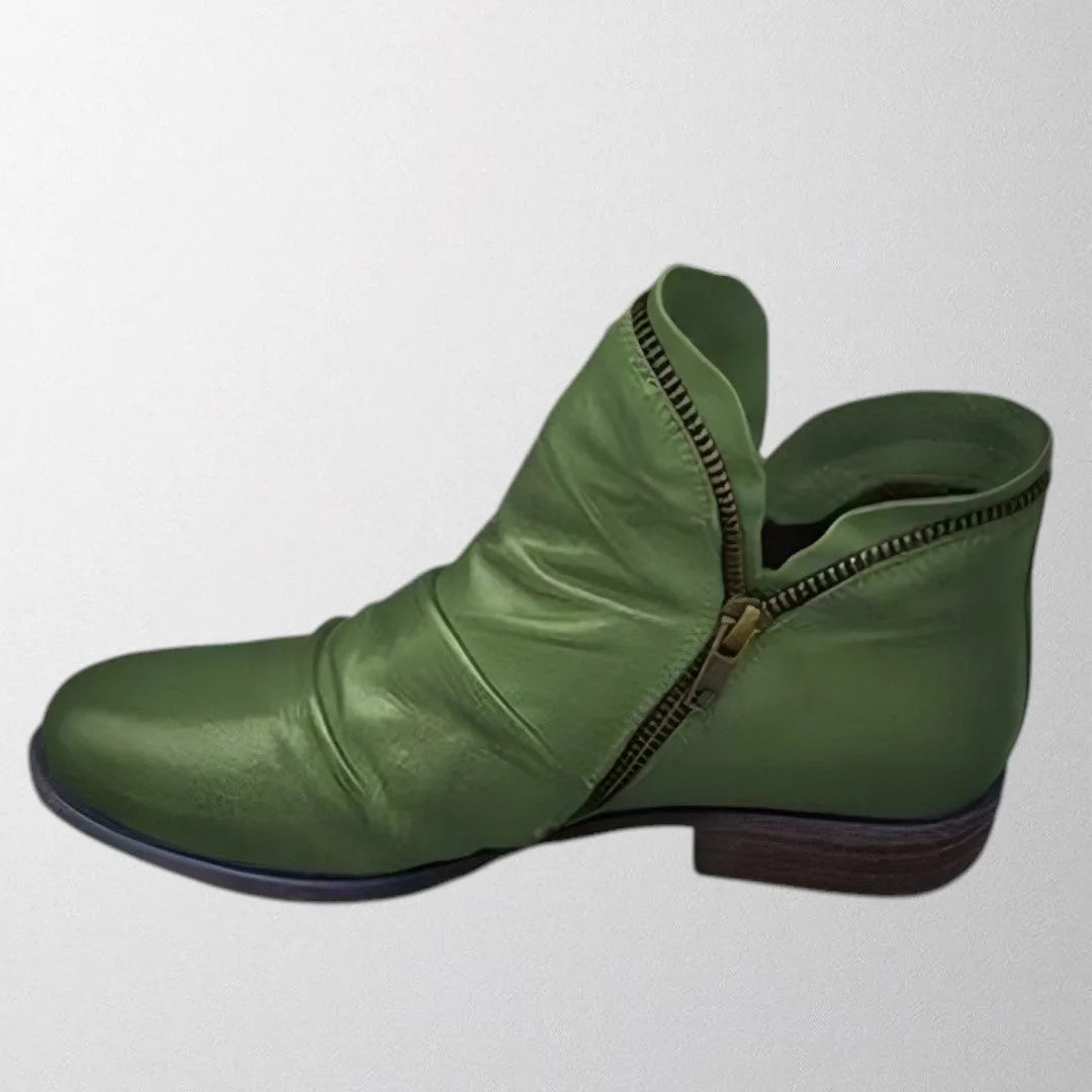 Women's faux leather side zip orthopedic ankle winter boots with ruched shaft