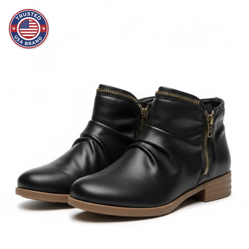 Women's faux leather side zip orthopedic ankle winter boots with ruched shaft