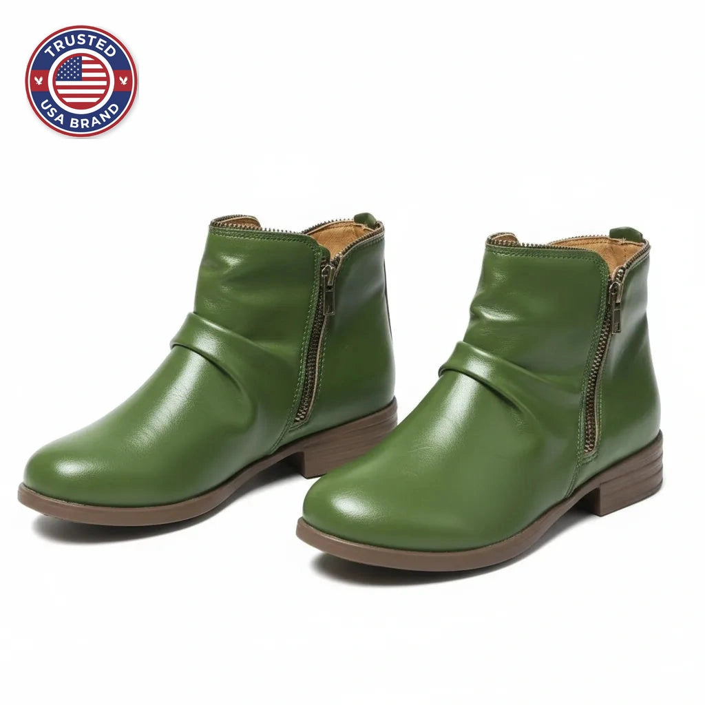 Women's faux leather side zip orthopedic ankle winter boots with ruched shaft