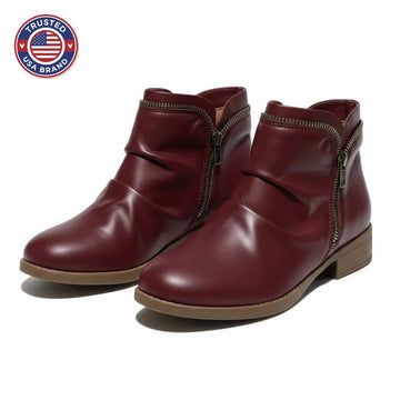Women's faux leather side zip orthopedic ankle winter boots with ruched shaft