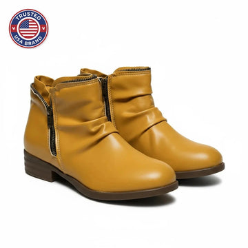 Women's faux leather side zip orthopedic ankle winter boots with ruched shaft