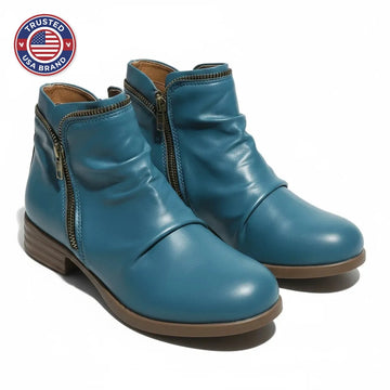 Women's faux leather side zip orthopedic ankle winter boots with ruched shaft