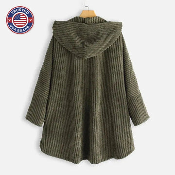 Women's fleece button-front hooded winter cardigan with high-low hem
