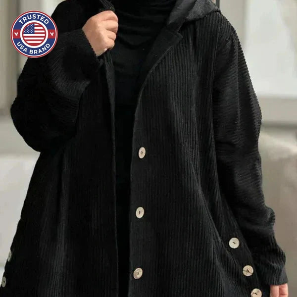 Women's fleece button-front hooded winter cardigan with high-low hem