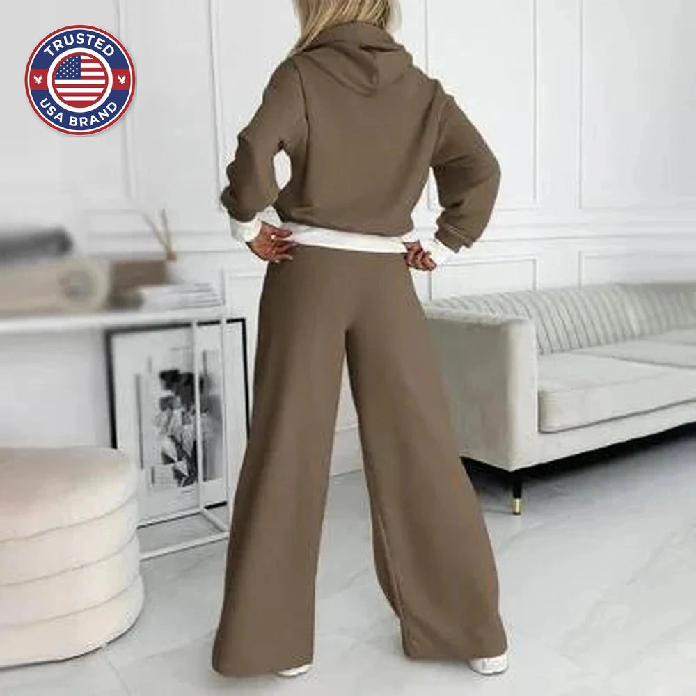 Women's fleece hooded winter two piece set
