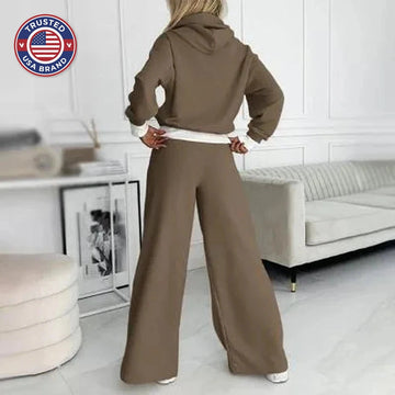 Women's fleece hooded winter two piece set
